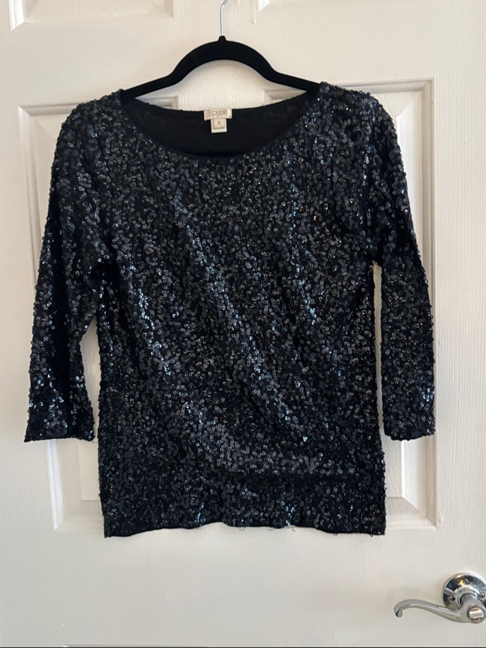 J. Crew Black Sequin Boatneck Top
